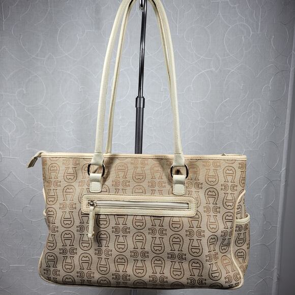Vintage Etienne Aigner Monogram Logo Tote Shoulder Bag Large Office Pockets - Picture 10 of 16